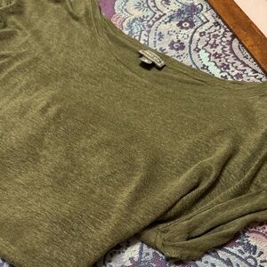 Point Sur Luxe Linen Olive Green Short Sleeve Top